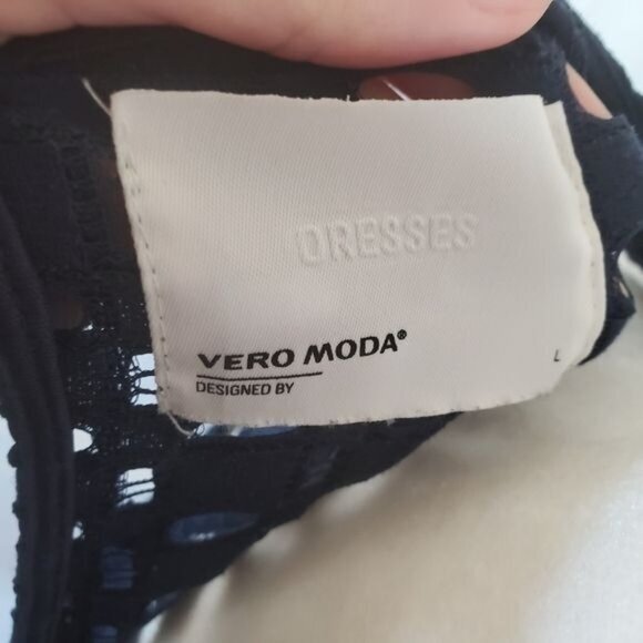 VERA MODA‎ Womens Dress SZ L Broderie Eyelet Drop Waist Navy Sheath Sleeveless - Picture 9 of 10